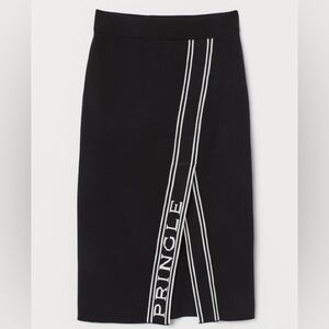 H&M x Pringle of Scotland black ribbed-knit midi skirt with a side slit L BNWT